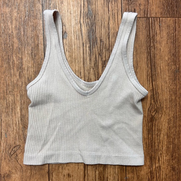 Urban Outfitters Tops - Urban outfitters small tan ribbed round neck sleeveless tank cropped top